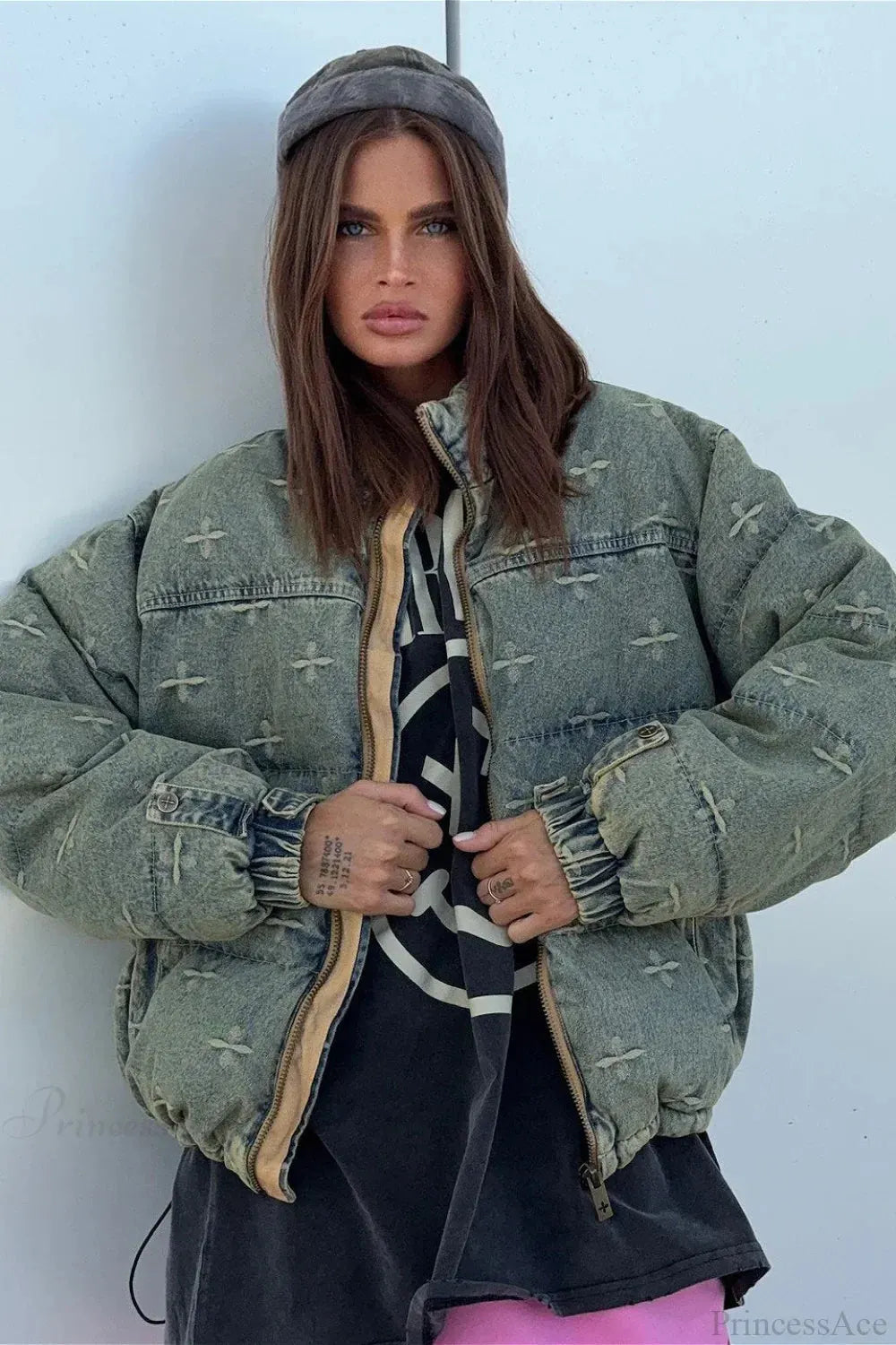 Trendy Distressed Cross Embroidered Coat