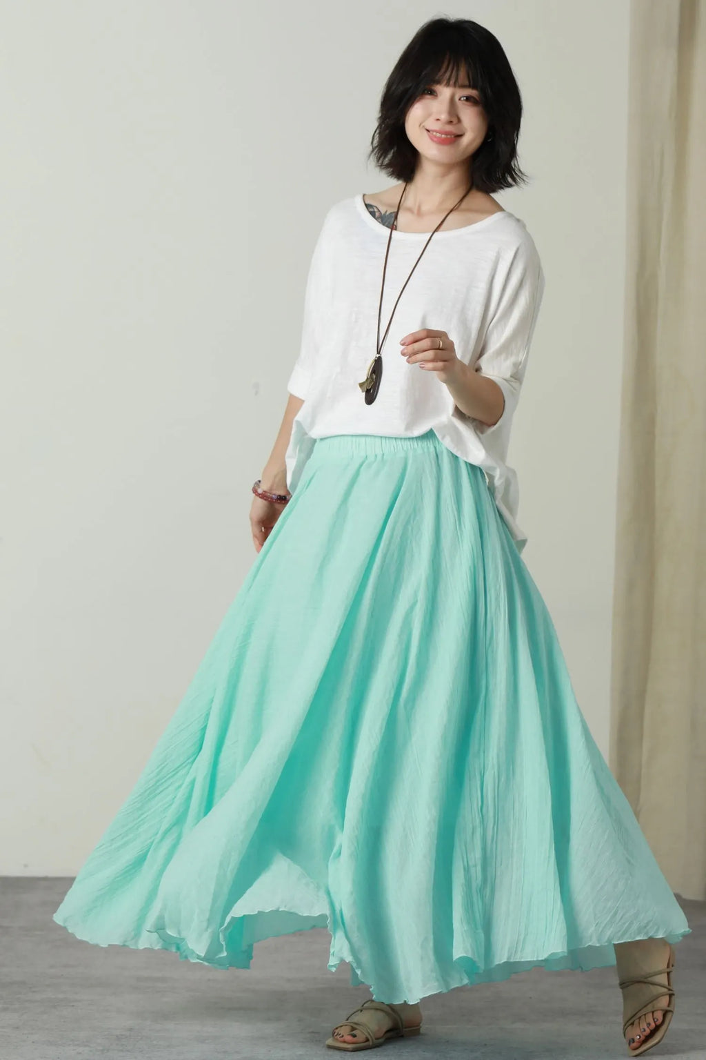 Summer swing long linen skirt women 6178