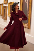 Xiaolizi Vintage Burgundy Wool Coat for Women – Handmade Double Breasted Fit-and-Flare Winter Coat 3864