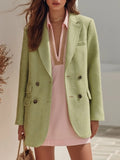 Old Money Resort Sage Green Woolen Double Breasted Blazer