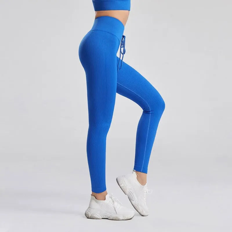 KittenAlarm - Mojoyce Ribbed Yoga Pants Women Seamless Push Up Sport Leggings Fitness Pants Tights Gym Workout Drawstrin