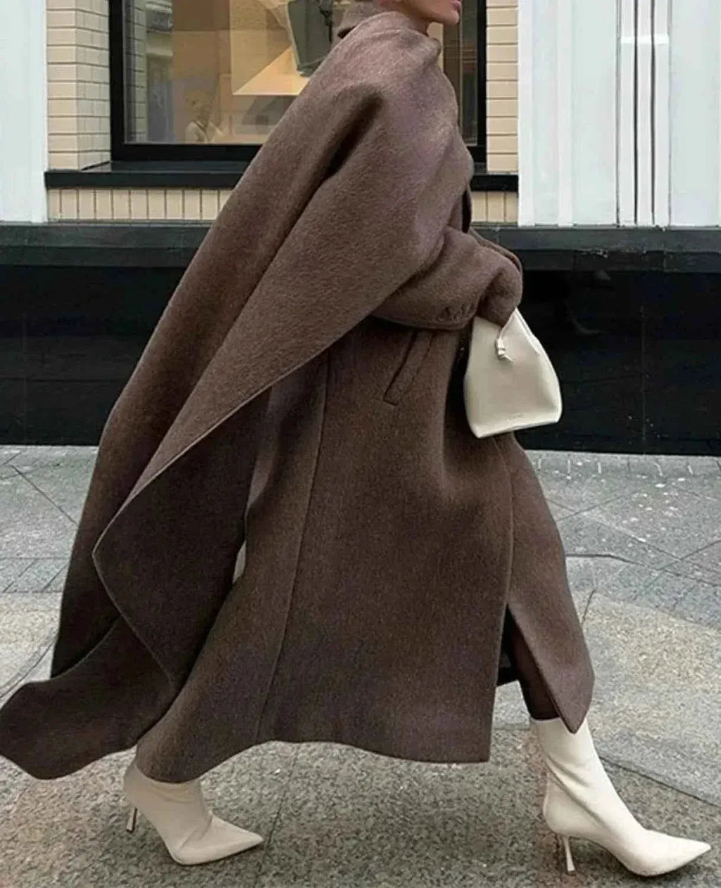 Double-Breasted Brushed Coat with Turn-Down Collar