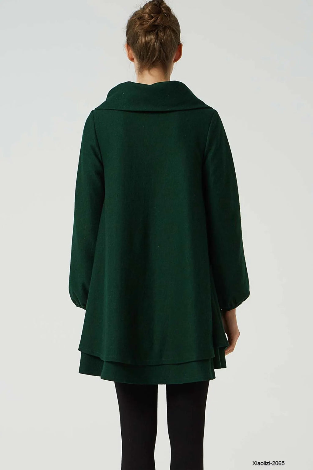 Army Green Wool Tunic Dress - Draped Cowl Neck & Layered Hem 2065