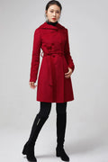 Red Wool Blend Hooded Coat – Handmade Double-Breasted Winter Elegance 2199
