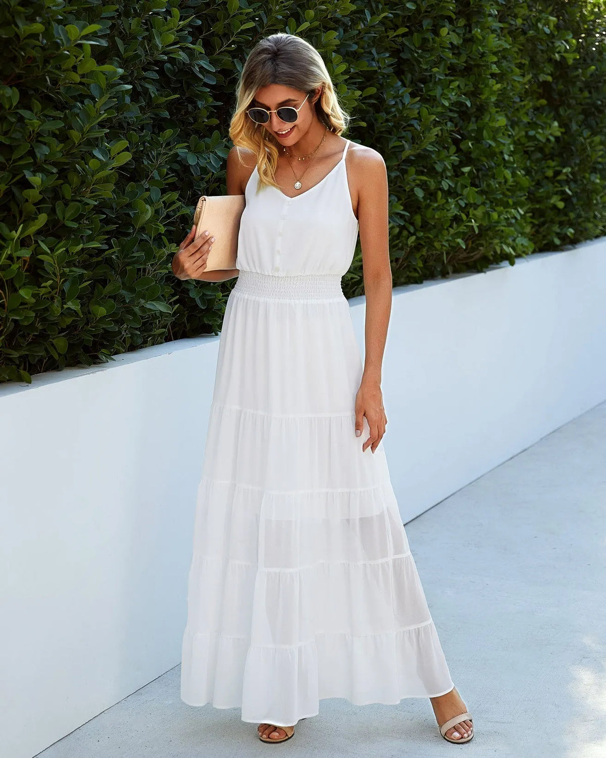 Remembered Always Swiss Dot Peplum Maxi Dress - White - FINAL SALE