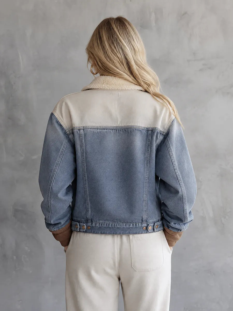 Sherpa Collar Colorblock Denim Jacket