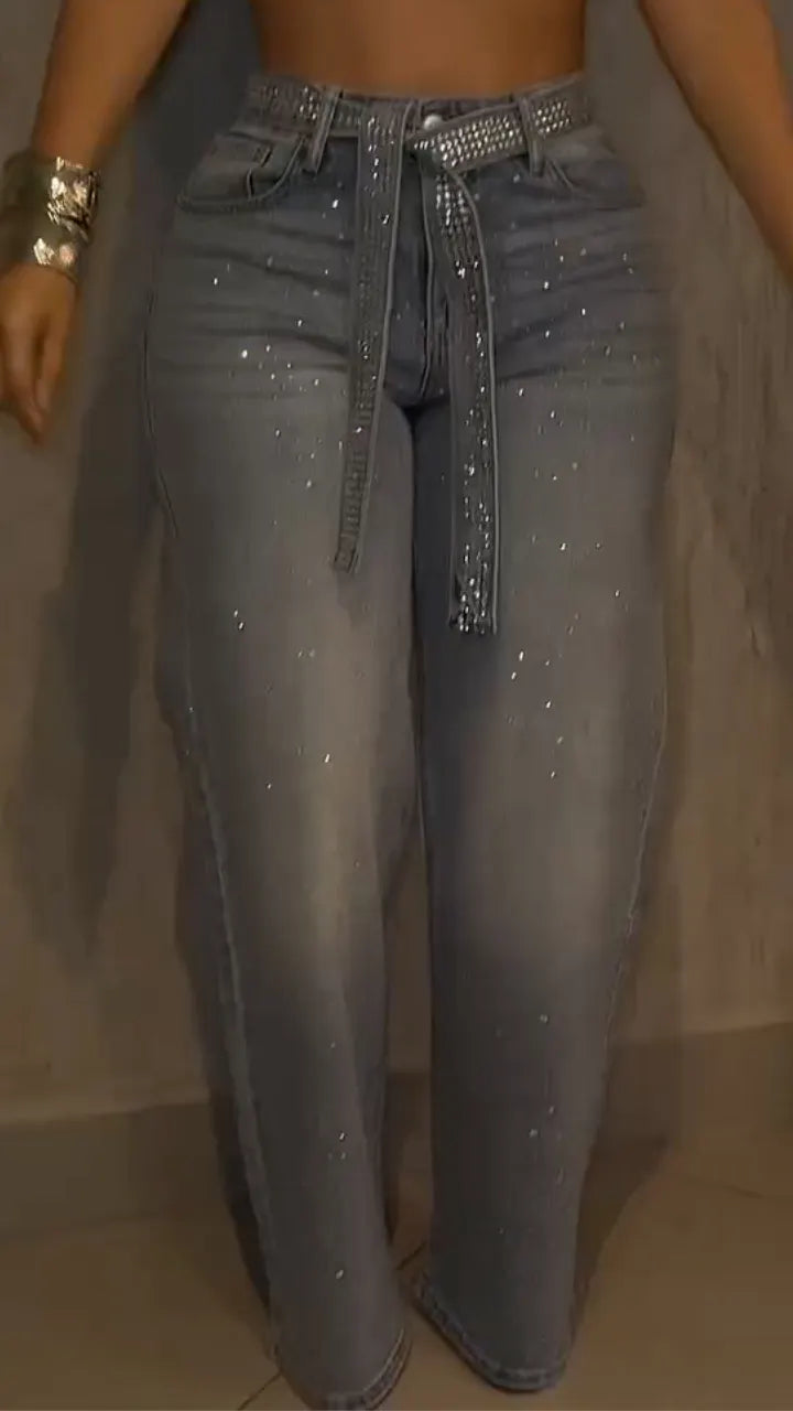 Gradient Glitter High-Waisted Wide-Leg Jeans