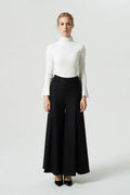 Black Wool Wide Leg Palazzo Pants - High Waist Pleated Maxi Pants 1998