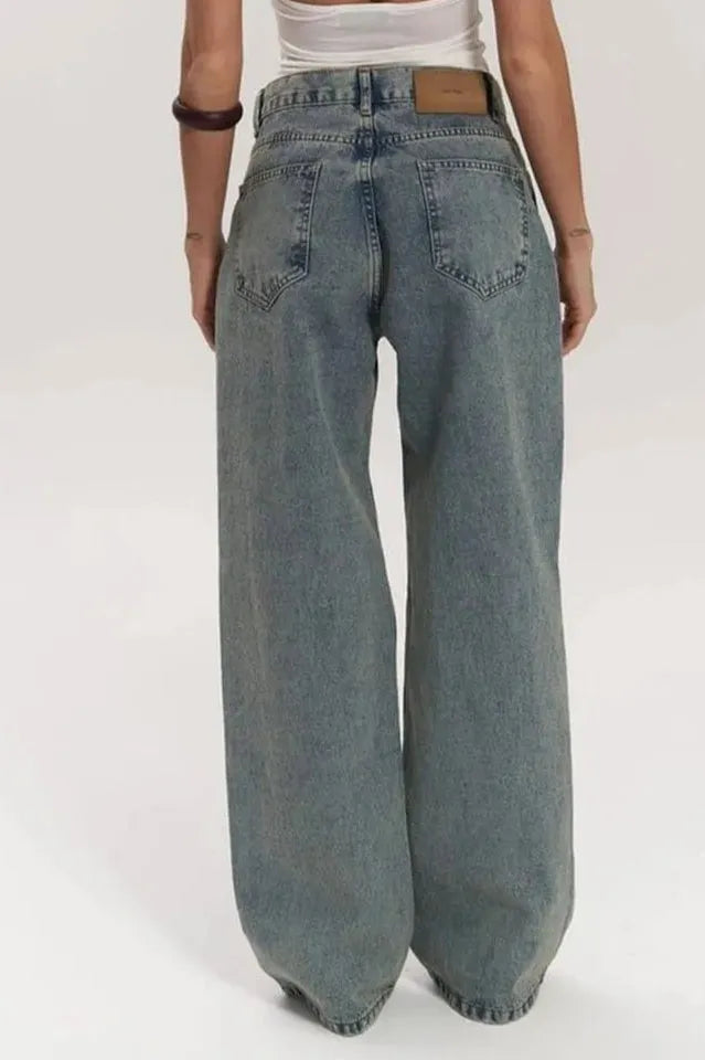 Cutout Textured Wide Jeans