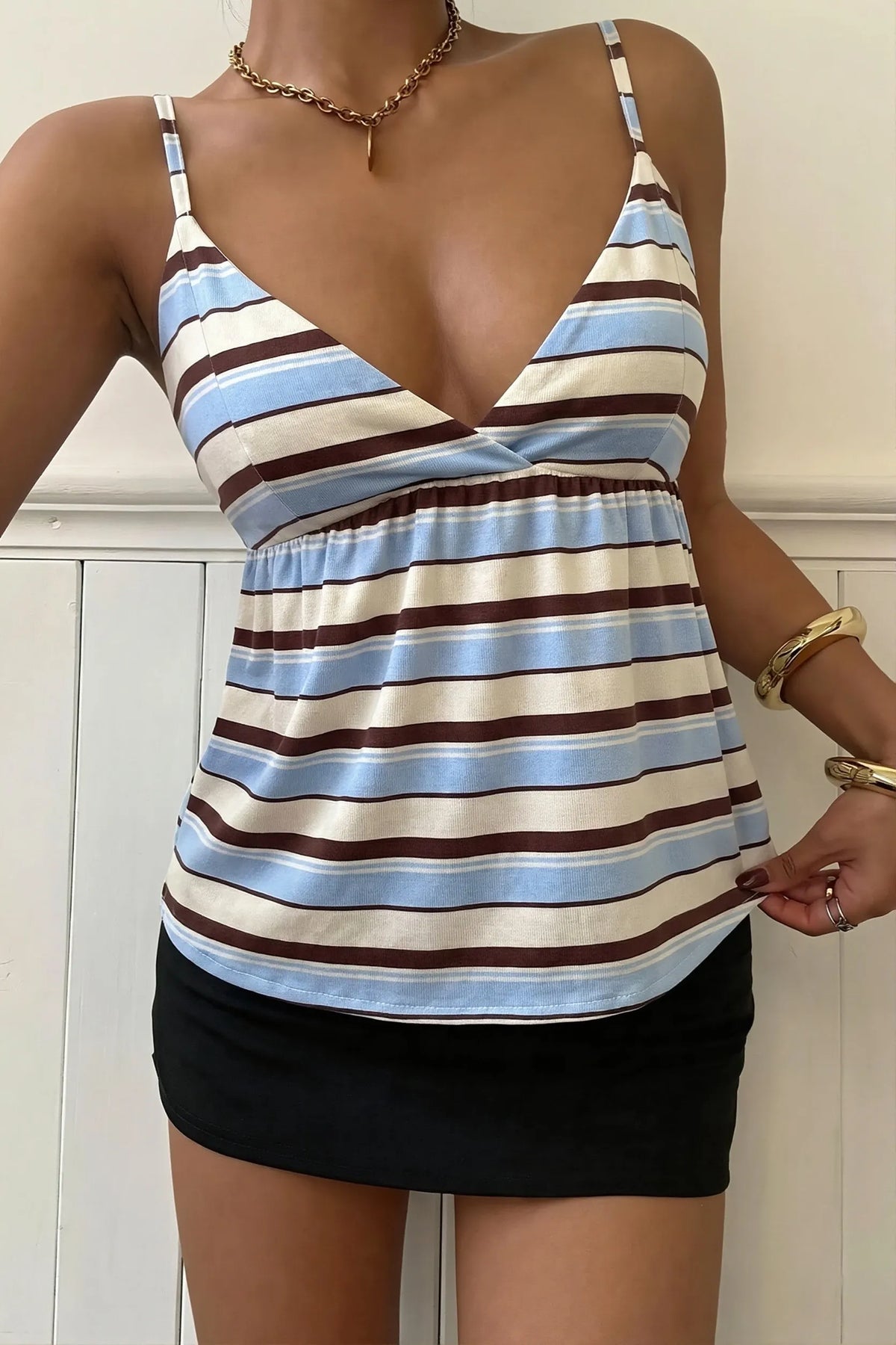 Y2K Striped Color Block Cami Top