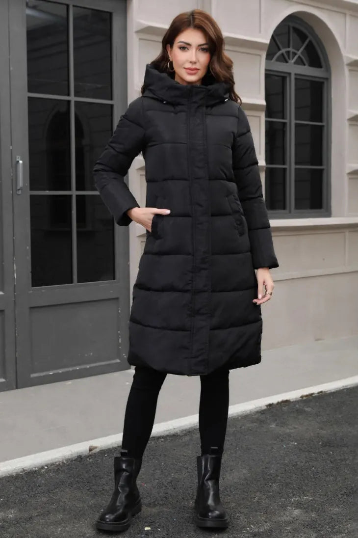 Plus Size Hooded Longline Puffer Coat