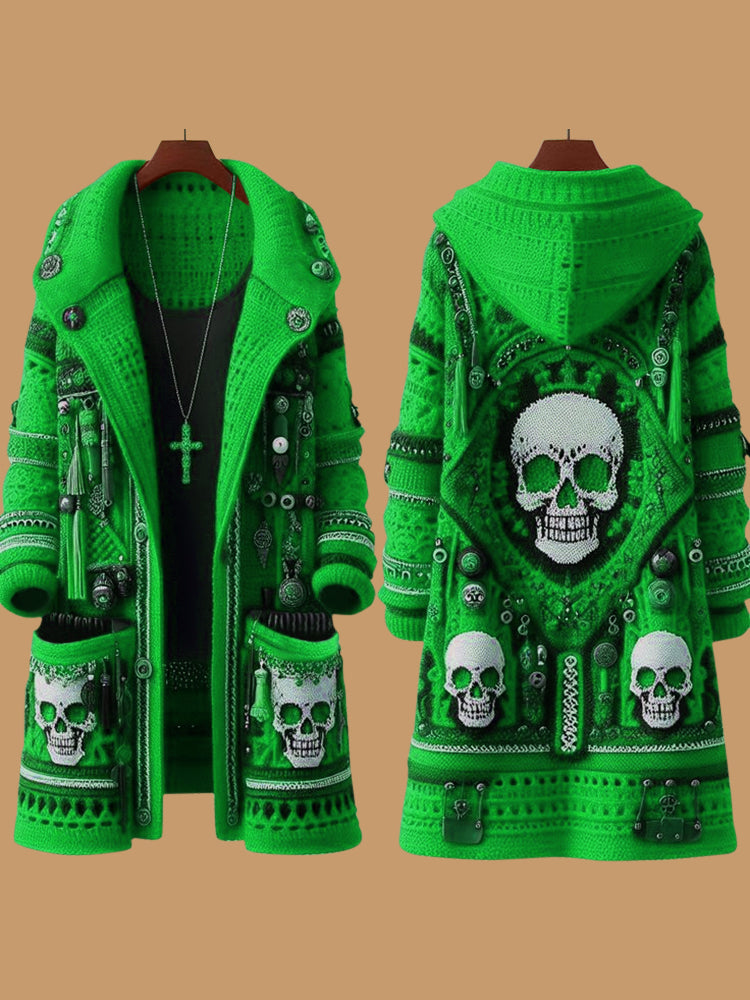 Women's  Mariachi Day Of The Dead Skull Pattern Cardigan Sweater
