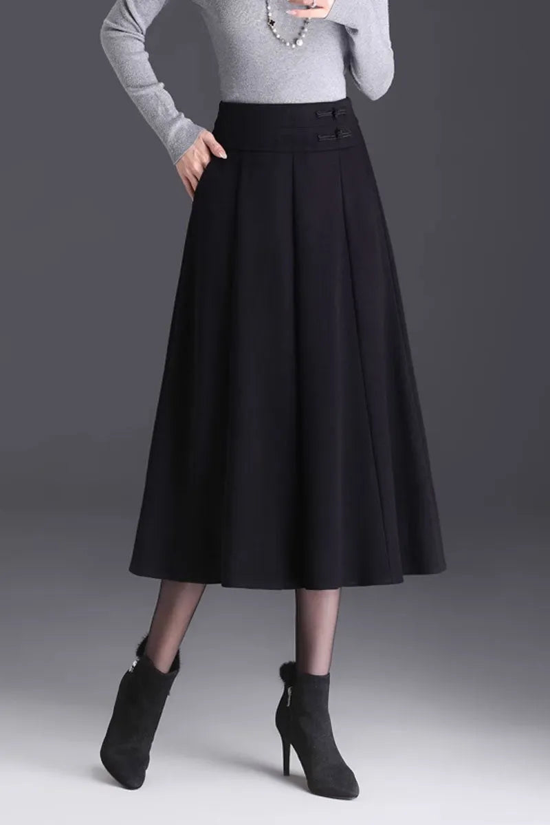 Elegant Brown Wool Skirt – Handmade A-Line Midi, Lined & With Pockets 