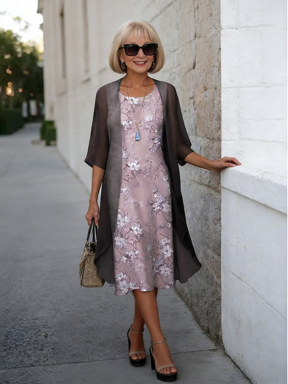 2Pcs Stylish and Elegant Chiffon Dress Two-piece Set