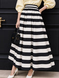 Vintage Thick Stripe High Waist Pleated Maxi Skirt