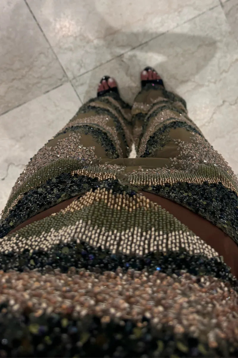  Sequin Tube Top & Flare Pants Two Piece Set