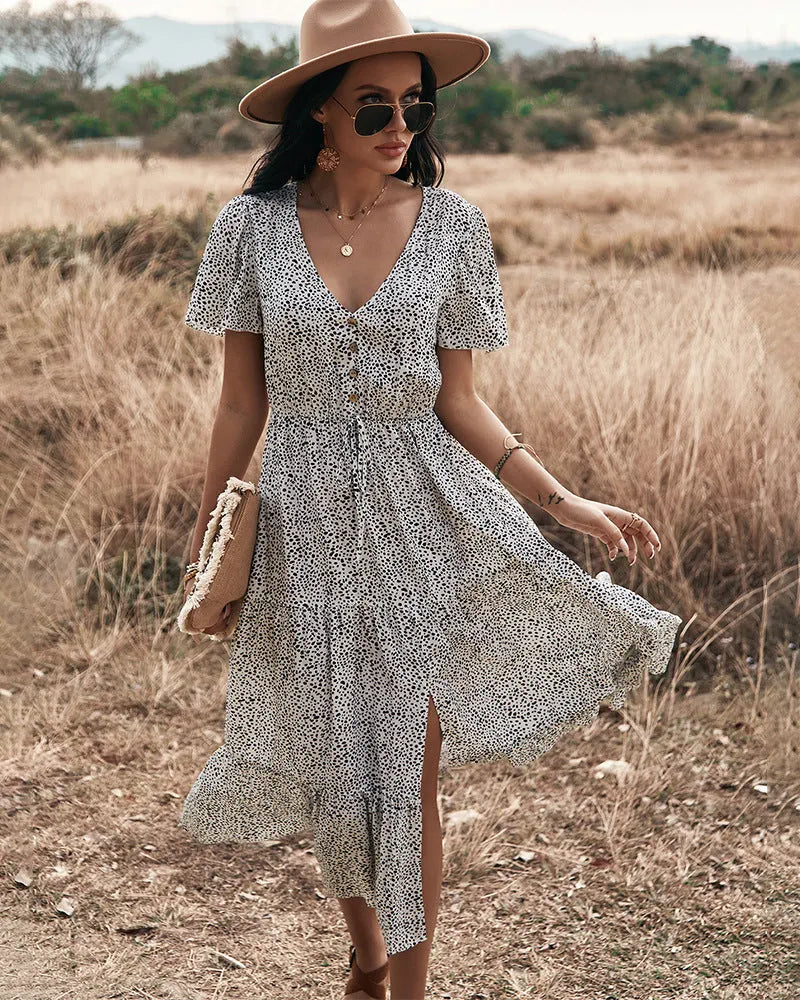 Maynard Printed Smocked Maxi Dress - Black