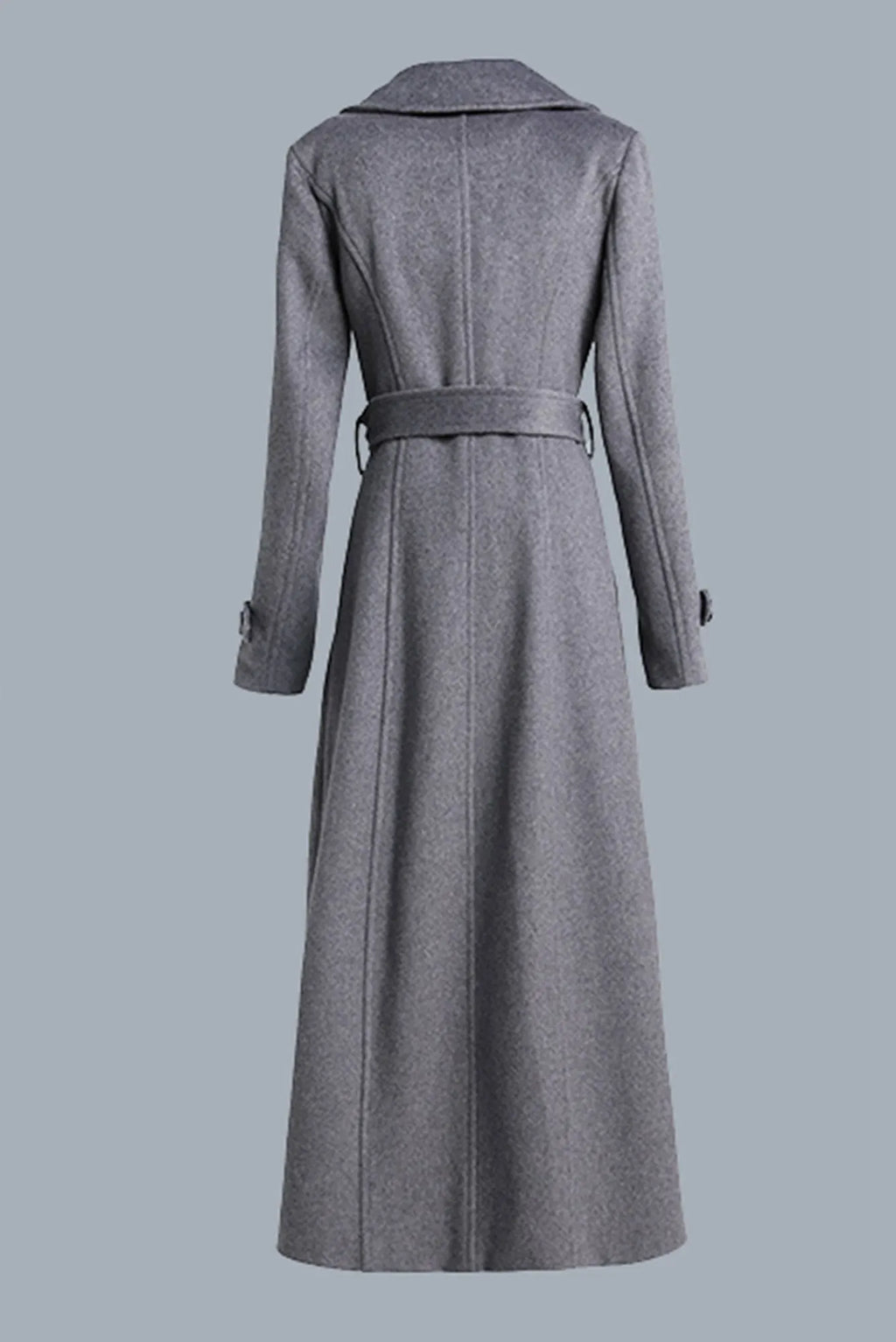 Gray Wool Maxi Coat - Double Breasted with Tie Belt 319501