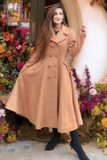 Camel Wool Coat - Fit and Flare, Double Breasted Vintage Style 3222
