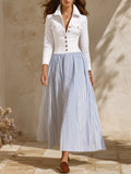 Nautical Vibe White Corset Bodice Blue Stripe Maxi Shirt Dress
