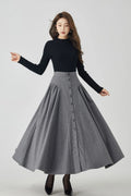 Gray Wool Maxi Skirt - Button-Down, Flowy Silhouette 4526