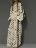Women's Stand-collar Long-sleeve Loose-fit Polka Dot Top And High-waisted Wide-leg Pants Set