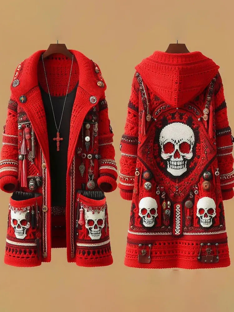 Women's  Mariachi Day Of The Dead Skull Pattern Cardigan Sweater