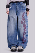 Y2K Embroidered Wide Jeans