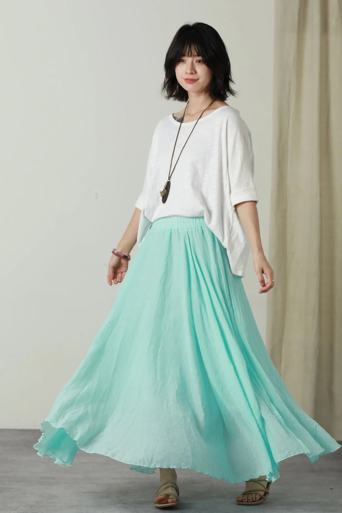 Summer swing long linen skirt women 6178