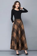Brown Wool Maxi Skirt - Vintage Plaid Full Length 3782