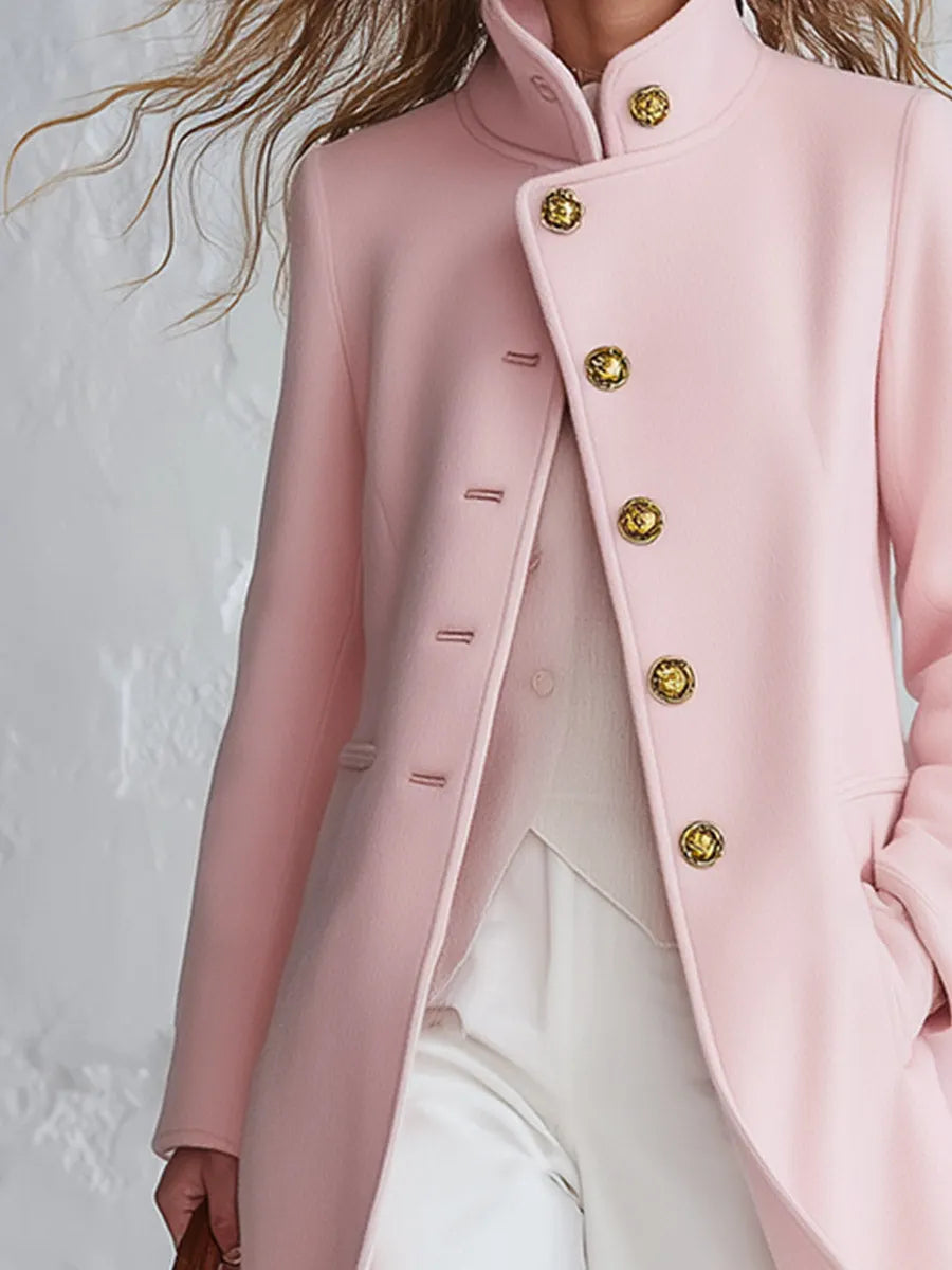 Classic Pink Stand-collar Single-breasted Coat