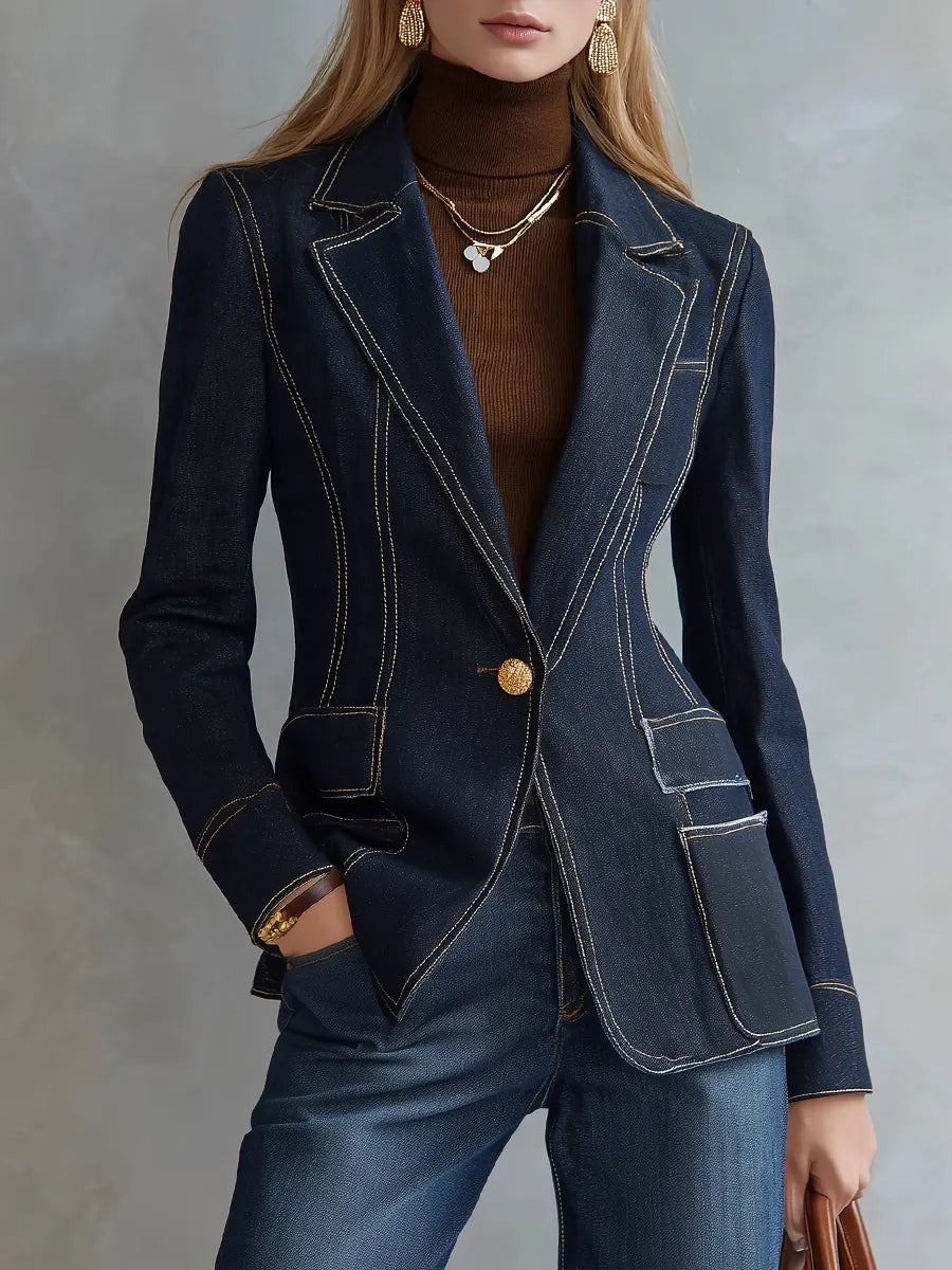 Dark Indigo Contrast Stitch Denim Blazer