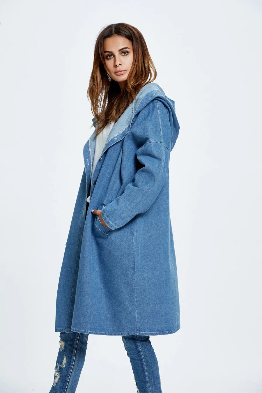 Long Hooded Denim Coat
