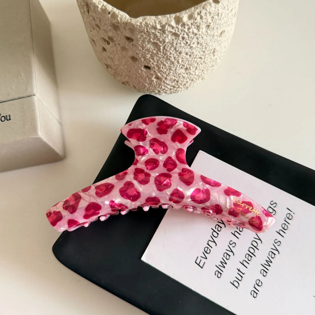 Acrylic Pink Leopard Print Hair Clips Set - Fashionable Claw Clips