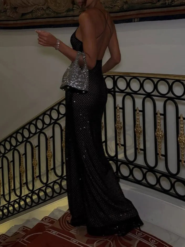 Sheer Mesh Sequin Embellished Maxi Dress