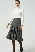 Grey Wool Pleated Knee Length Skirt - Retro A-Line Silhouette 2050