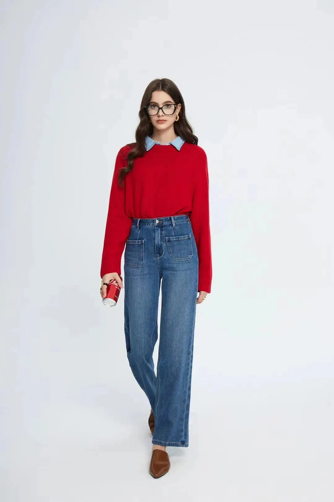 Pockets Women Temperament High Waist Straight Denim Pant Females Vintage Simple Streetwear Washed Chic New Jean