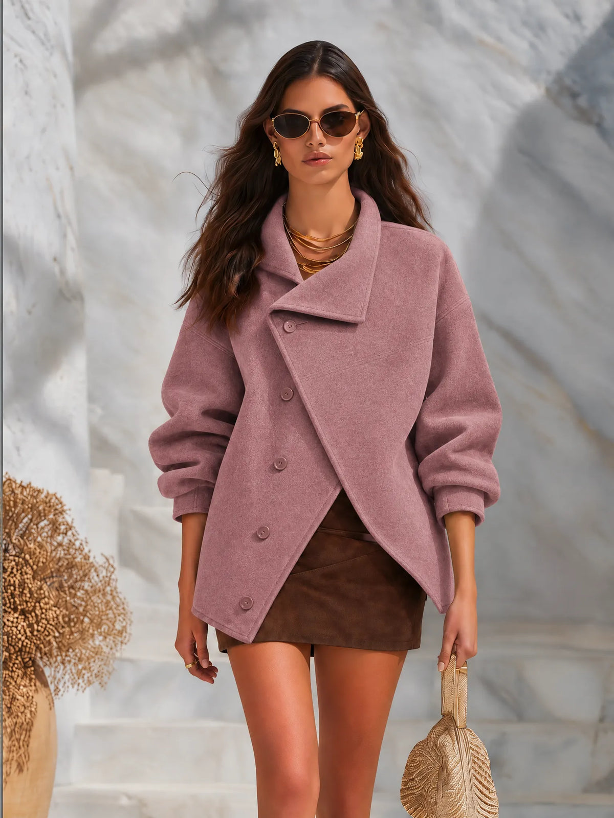 Resort-style Collared Solid Color Long-sleeved Jacket