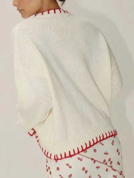 Bow Jacquard Loose Pullover Sweater