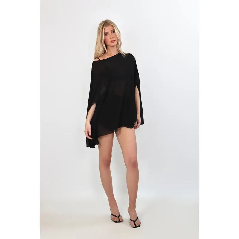 Cape Sleeve Boat Neck Top & Shorts Set