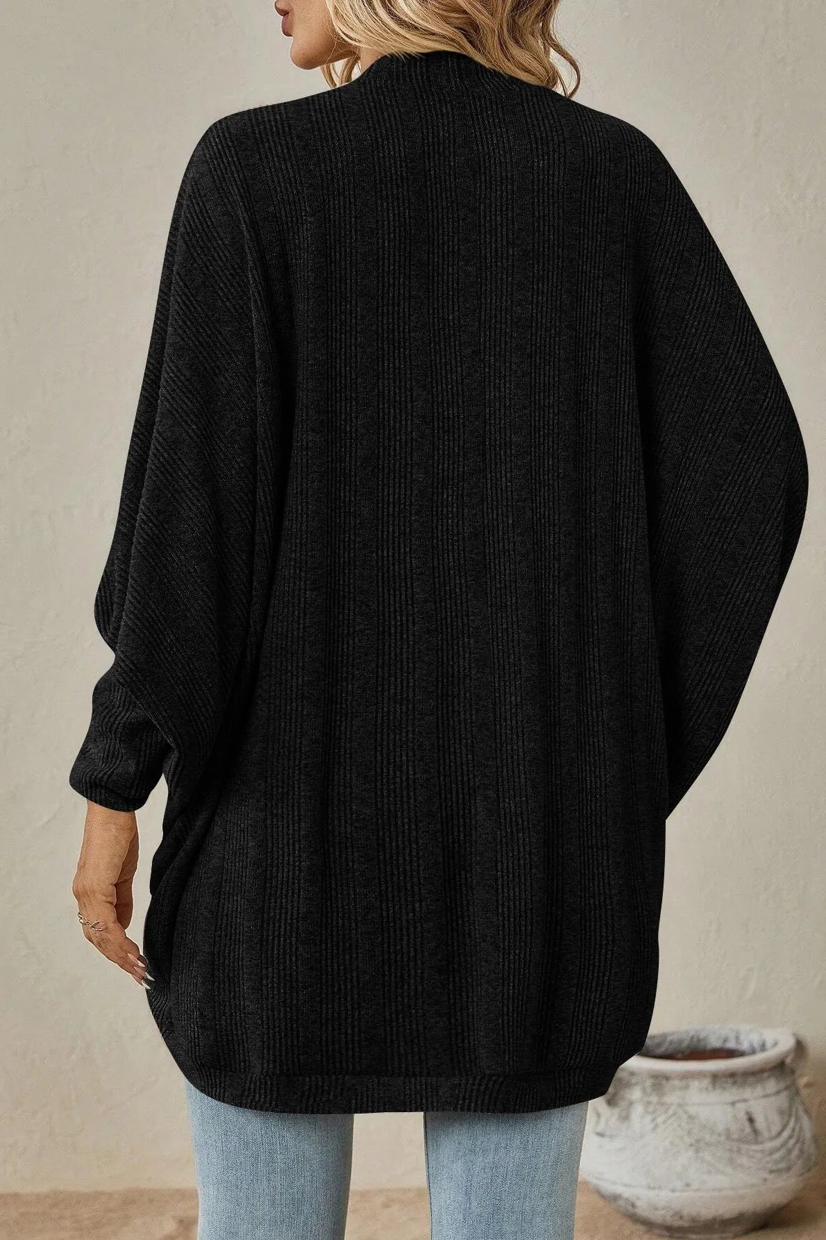 Longline Open Front Pocket Knit Cardigan