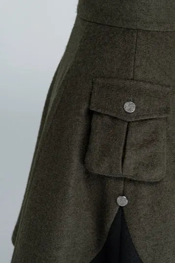 Vintage Green Wool Skater Skirt – High Waist Winter Mini Skirt with Pockets 1627