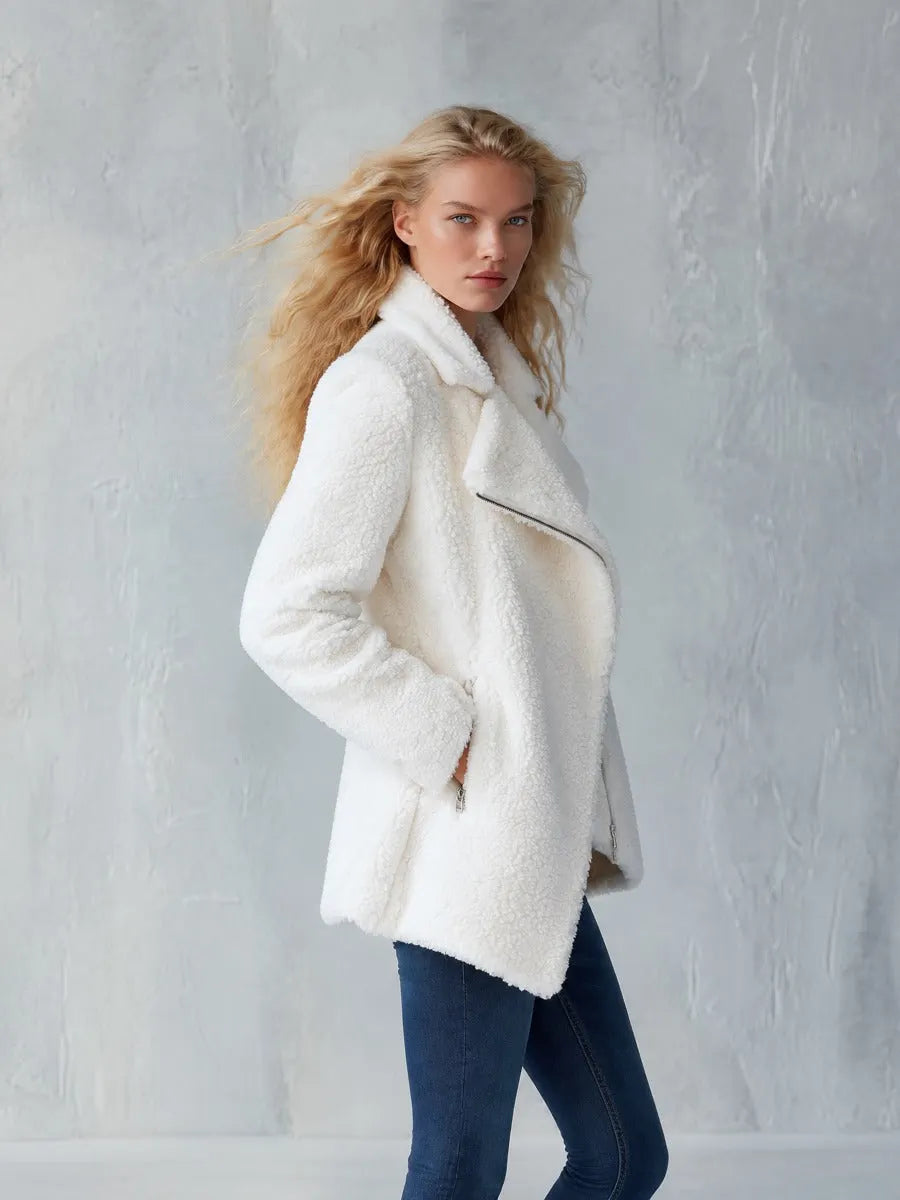 Women's Asymmetric Zip Teddy Coat