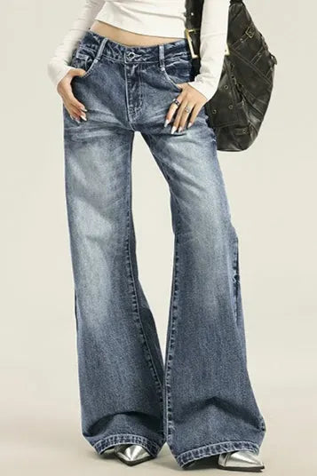 Washed Cat Whisker Wide Jeans