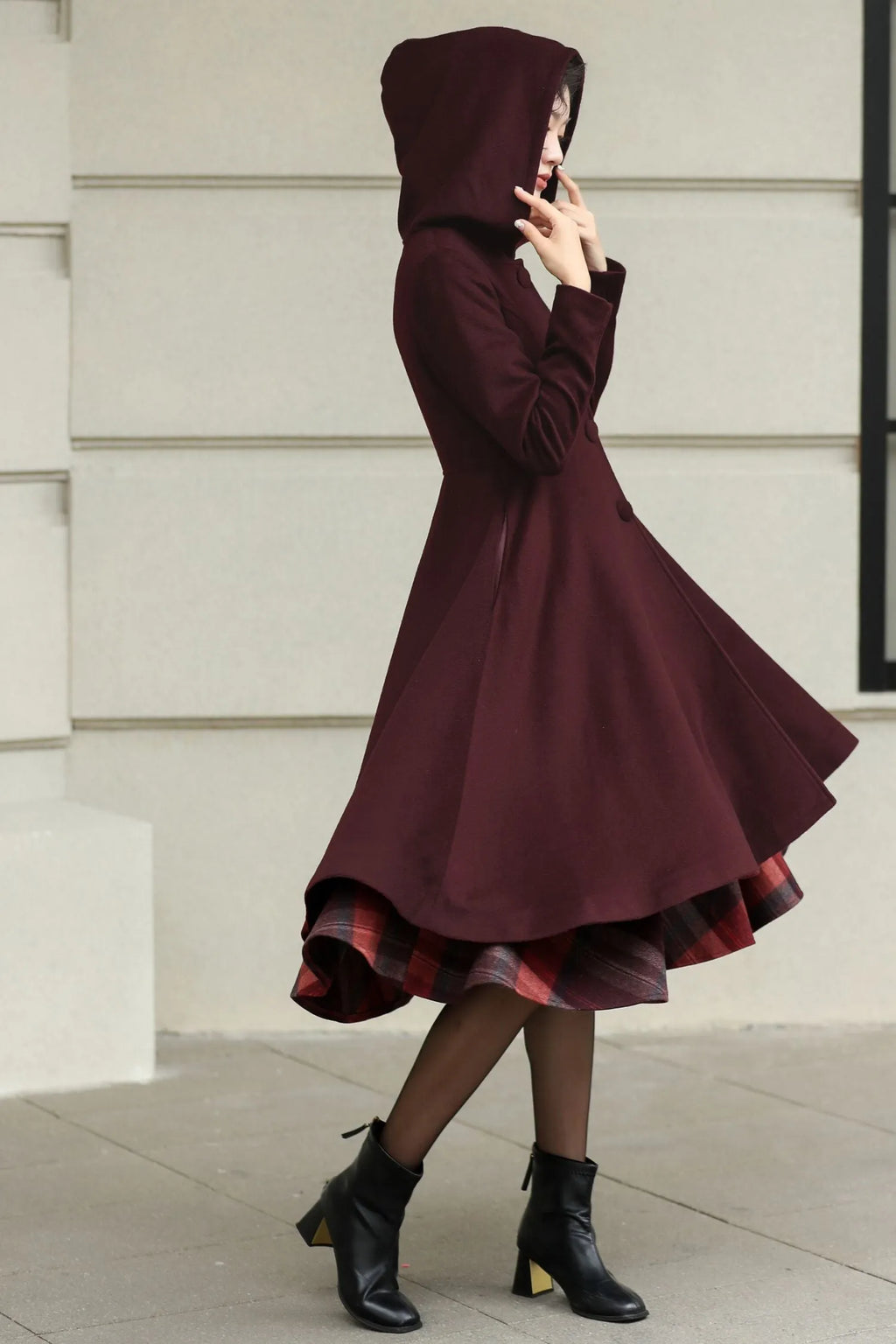 Winter Wool Swing Coat – Vintage Button Front Overcoat 6531