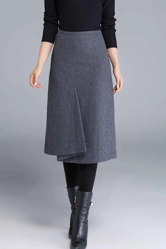 Gray Wool Blend Pencil Skirt – Handmade Fitted Midi for Women 