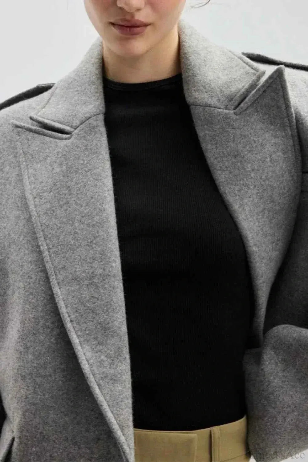 Structured Coat with Lapel Collar and Accentuated Shoulders