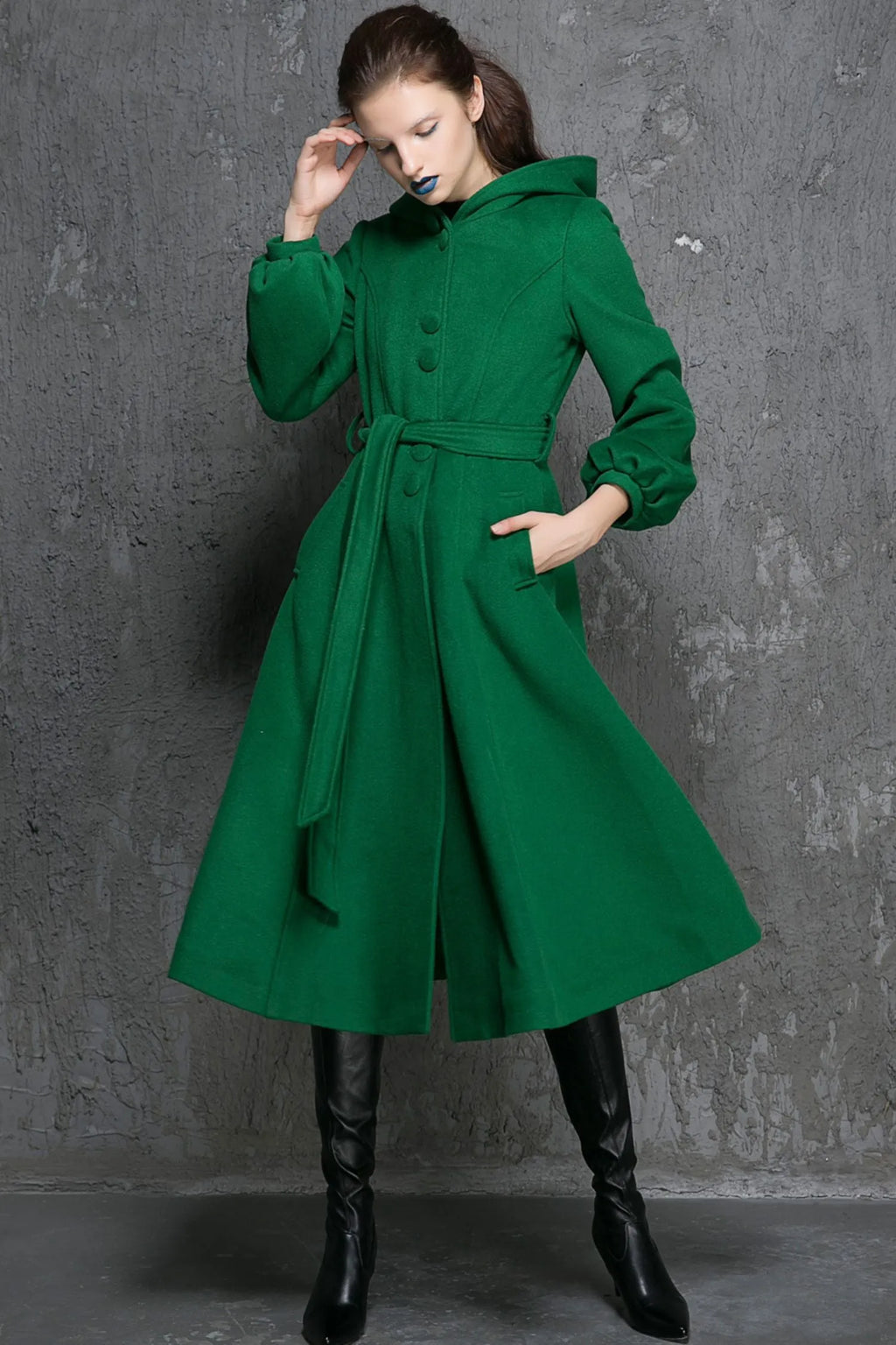 Maxi swing wool coat in Green 1347