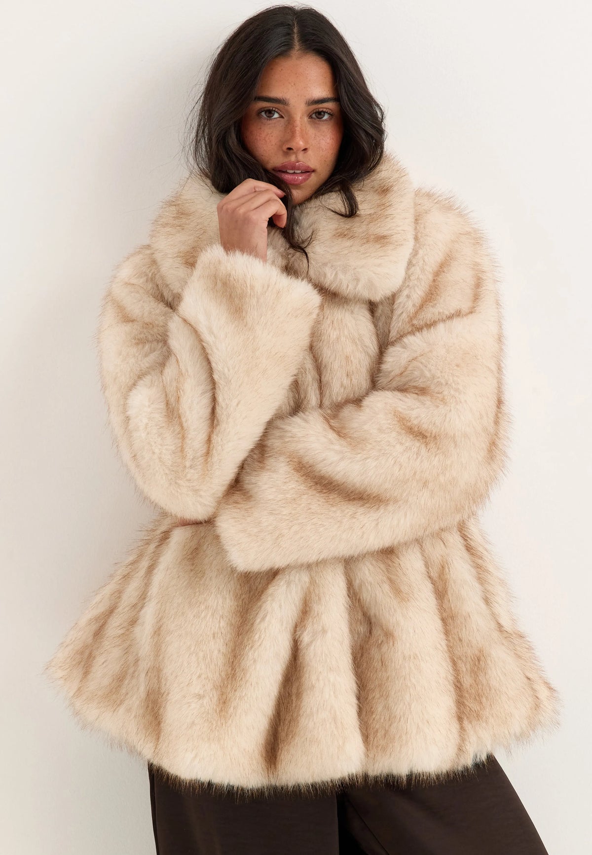 Short Peplum Faux Fur Coat