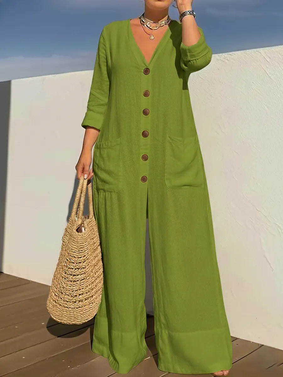 Women's Cozy And Casual Linen And Cotton Jumpsuit